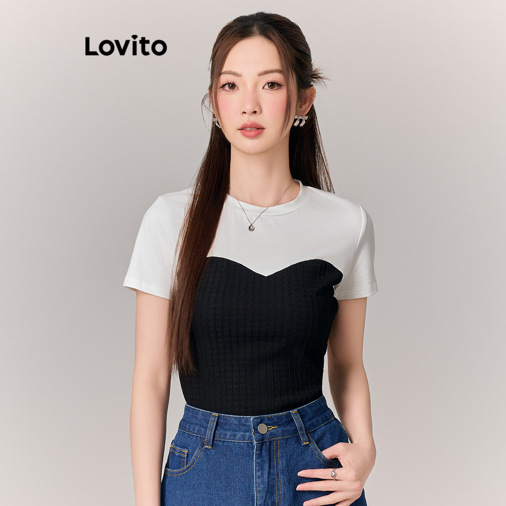 Lovito เสื้อยืดสีพื้นเรียบๆ สำหรับผู้หญิง L177AD129