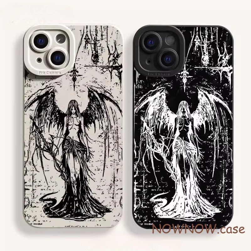 สําหรับ IPhone 16 15 14 13 12 11 Pro Max X XR XS Max 7 8 Plus Cool Dark Angel Wings คู่เคสโทรศัพท์ปกอ่อน