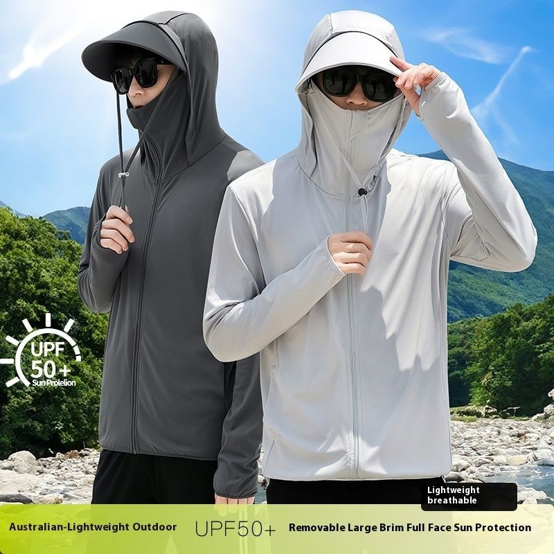 Eershensheng UPF50+ เสื้อแจ็คเก็ตป้องกันแสงแดดกลางแจ้งน้ําหนักเบาพร้อมหมวกแบบถอดได้