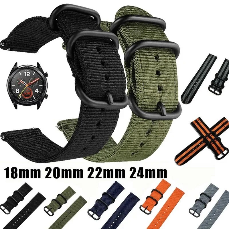 18 มม.20 มม.22 มม.24 มม.ผ้าไนลอนนาฬิกาสายกีฬาสําหรับ Samsung Galaxy นาฬิกา 3 Band Bands Amazfit GTR GTS Huawei GT2