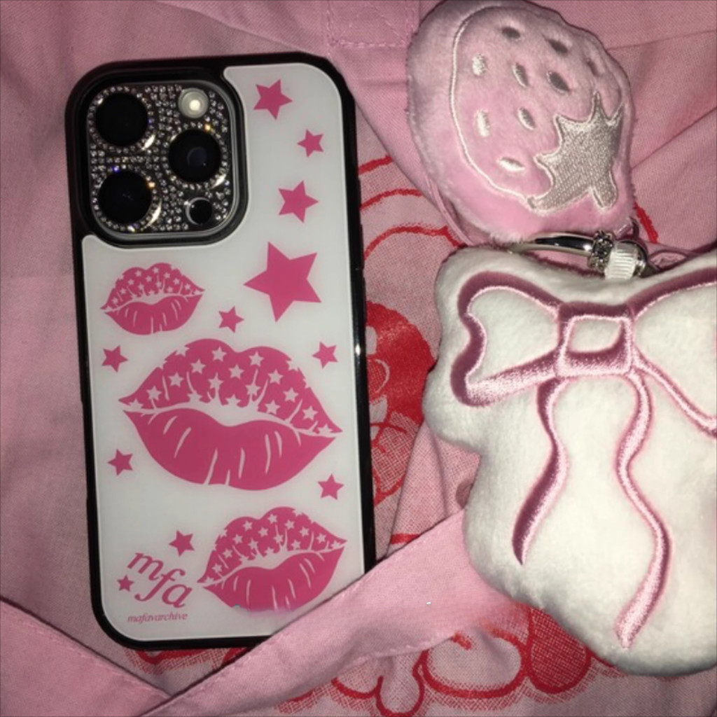 เกาหลี Ins Y2K สไตล์ Hottie Star Lip Black Soft Edge Case สําหรับ Iphone16promax/15pro/13/12/11/14pro Xsmax เคสโทรศัพท์