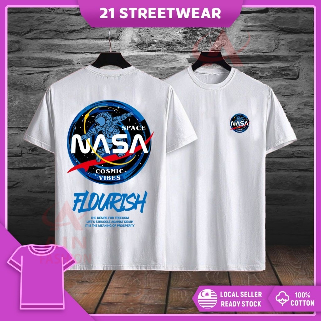 Nasa TShirt แฟชั่น Baju Nasa เสื้อยืดคอกลม 100% Cotton Man เสื้อยืด 200gsm
