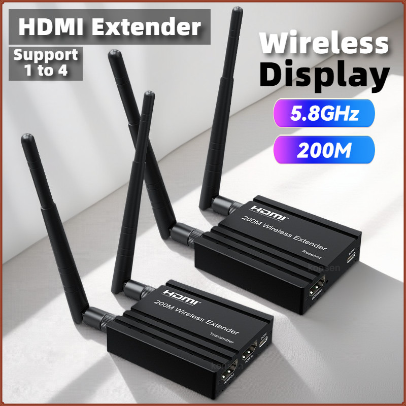 200m Wireless HDMI Extender หน้าจอ Share1080P WiFi Video Extender รองรับ 1 ถึง 4 จอแสดงผลไร้สายสําหรับ NVR กล้องแล็ปท็อปพีซี HDTV