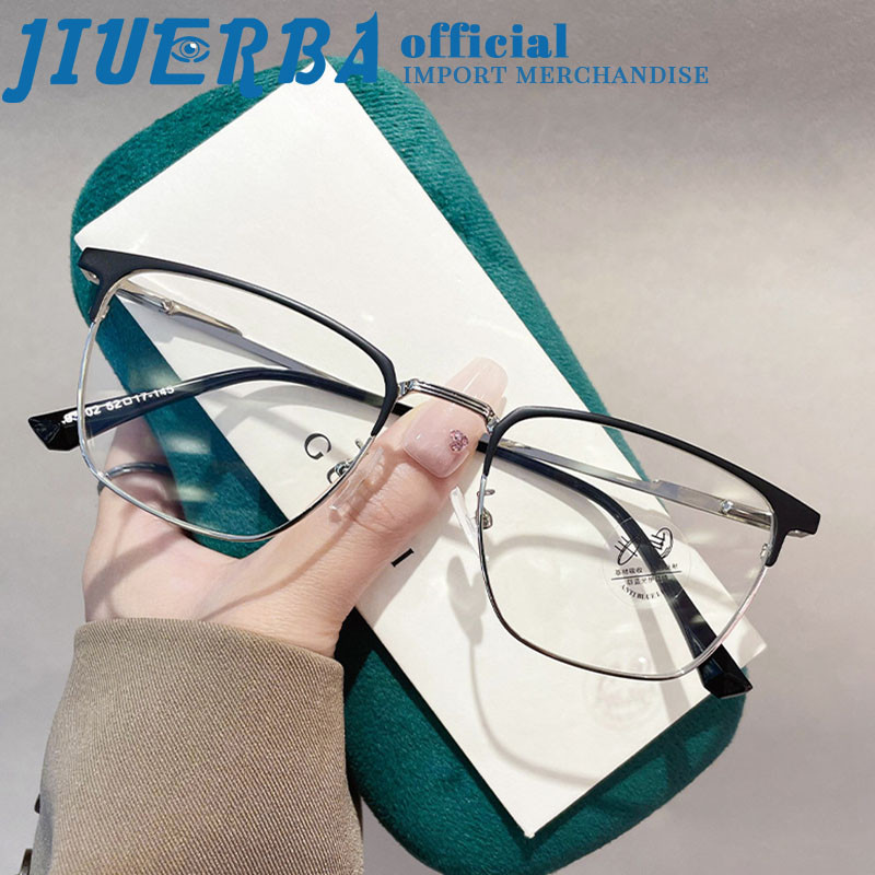 JIUERBA ใหม่แฟชั่นสแควร์กรอบป้องกันแสงสีฟ้าแว่นตาย้อนยุคผู้ชายธุรกิจแฟชั่นแว่นตาโลหะ