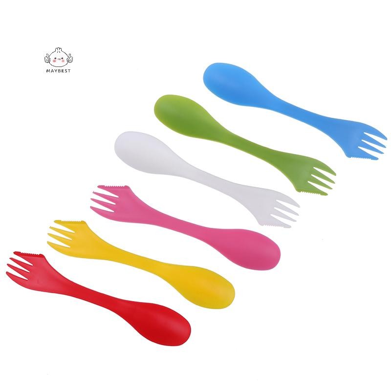 {maybest} 1 ชิ้น 3 ใน 1 ช้อนส้อม Travel Camping Hiking อุปกรณ์ปิกนิกพลาสติก Spork {TH}