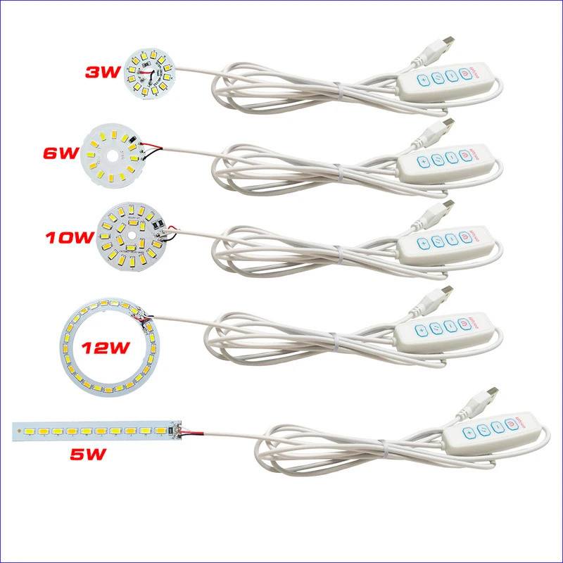 3 สี 1.5M สายปลั๊ก USB DC5V ไฟ LED ออนไลน์สวิตช์ Dimming Controller พร้อม 3W 5W 6W 10W 12W 3000K+650
