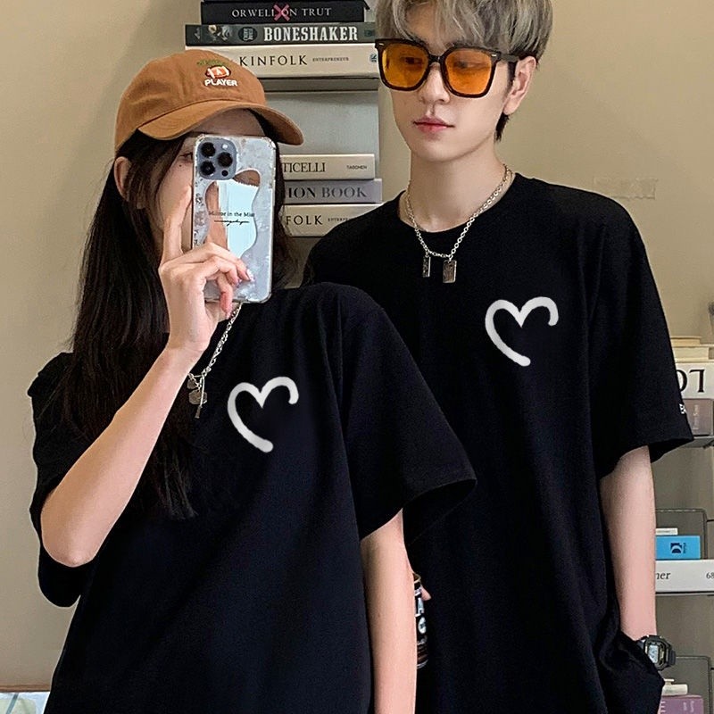 เสื้อยืดแขนสั้นรักวันวาเลนไทน์พิมพ์แขนสั้นชุดคู่รักอินเทอร์เน็ตดาราIns S-5XL