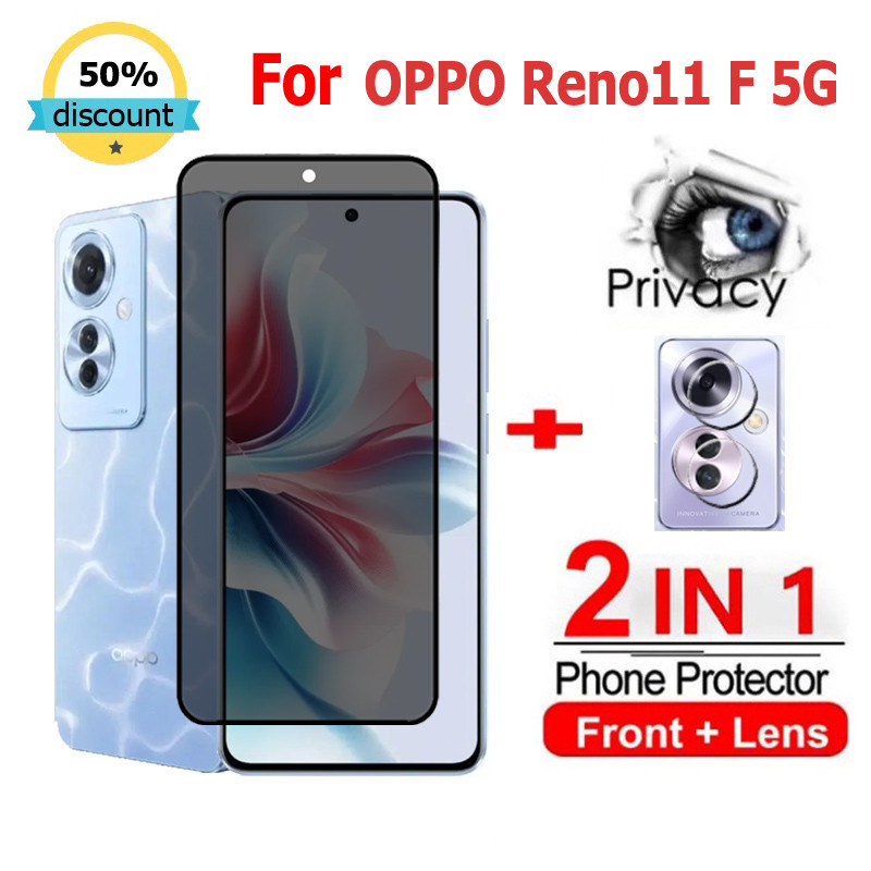 2 in 1 ฟิล์ม OPPO Reno 11F 5G ฟิล์มกระจกนิรภัยกันรอยหน้าจอ กันแอบมอง เพื่อความเป็นส่วนตัว สําหรับ OPPO A79 A59 A98 A18 A58 A78 A96 Reno 11 8T 10 Pro Plus 5G ฟิล์มกันรอย ฟิล์มกล้อง