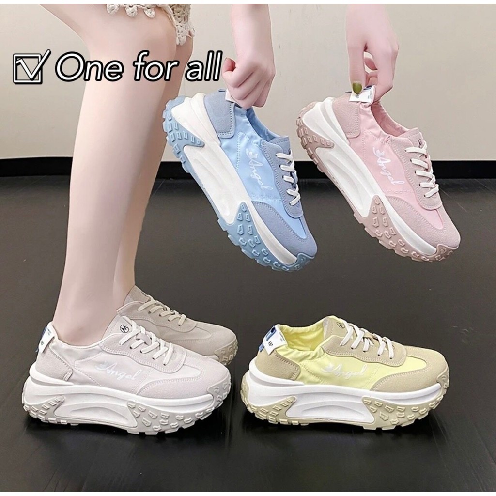 One for all พร้อมส่งจากไทย TX529 รองเท้าผ้าใบแฟชั่น ส้นยางยืด เสริมส้น 5ชม.รองเท้ากีฬาลำลองสำหรับผู้