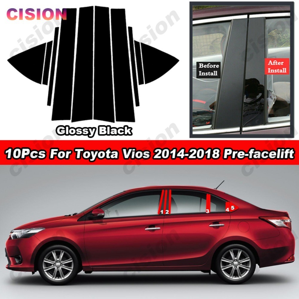 สติกเกอร์คาร์บอนไฟเบอร์ ติดเสาประตู หน้าต่างรถยนต์ สีดํา สําหรับ Toyota Vios 2014 2015 2016 2017 2018 10 ชิ้น