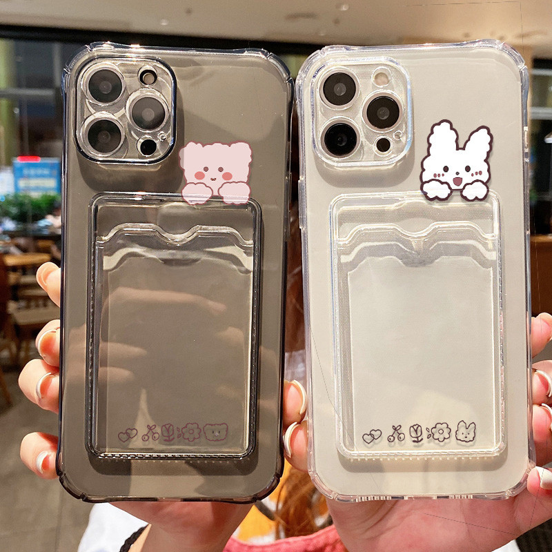ซองใส่บัตรรูปถ่ายแบบใสสำหรับ For iPhone 11 15 12 13 14 Pro Max 7 8 Plus X XS Max XR SE 2020 เคสไอโฟน คสซิลิโคนแบบใส เคส
