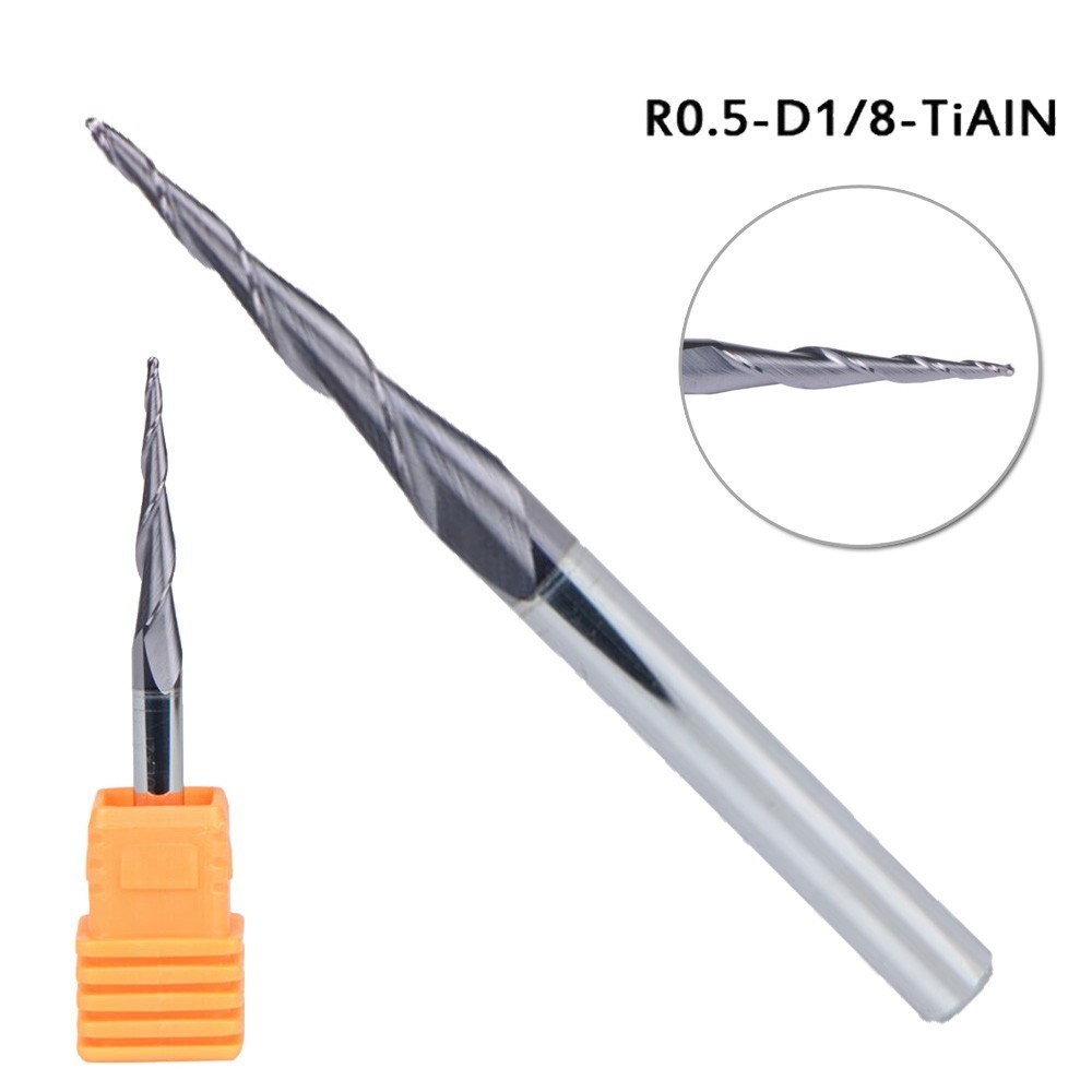 【Sunnylife 】 1/8 รัศมีก ้ าน 0.5 มม . CNC คาร ์ ไบด ์ บอลจมูกเรียว End Mill Bit TiAIN เคลือบ