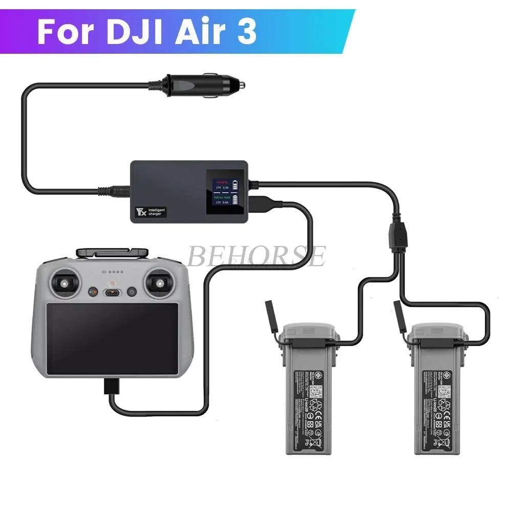 Digital Display Car Charger For DJI Air 3 Battery Dual LCD Charge With USB-A Port Remote Controller 