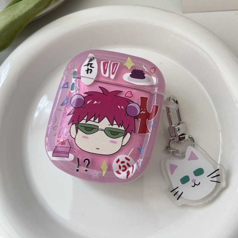 เคสหูฟังซิลิโคน ลายการ์ตูน Saiki Kusuo No Sai Nan สีชมพู สําหรับ AirPods 1 2 3 Pro