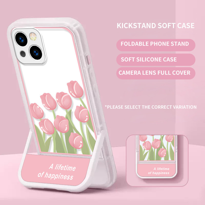 Kickstand สําหรับ Vivo Y77 Y78 V29 Y02 Y19 Y20 Y72 Y52 V27e V25 V23e V20 V15 T1 S1 Pro iQOO Z7x 5G Tulip Soft Case คลุมทั้งหมด | Zj A075