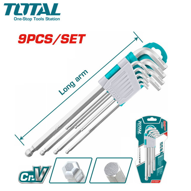 TOTAL กุญแจหกเหลี่ยม แบบหัวบอล 9 ตัวชุด ยาว รุ่น THT106291 ( Hex Wrench ) kengmoderntools