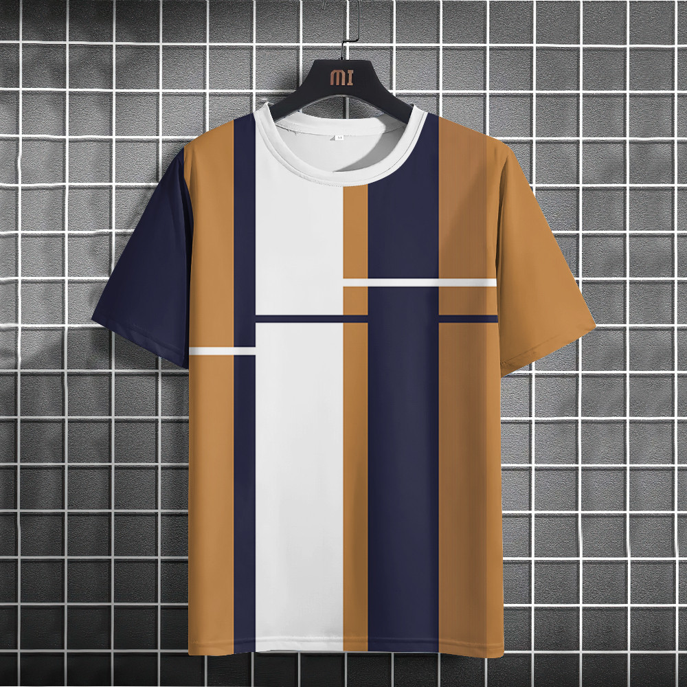 เสื้อยืดลําลอง คอกลม แขนสั้น แบบแห้งเร็ว ลายทาง แฟชั่นฤดูร้อน สําหรับผู้ชาย