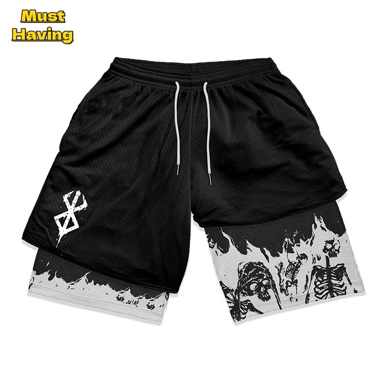 อะนิเมะ Berserk 2 in 1 Mens Athletic Shorts Active Athletic Compression Shorts 5 "Quick Dry Elastici