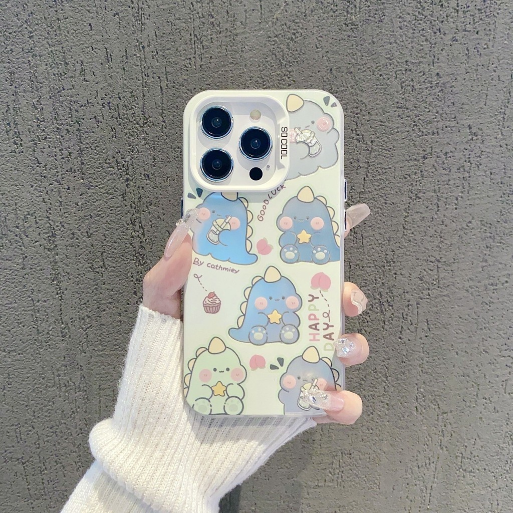 เคส iphone hone IP 11 12 IP 13 14 15plus 13 14 15 PROMAX เคสโทรศัพท์โลหะไล่ระดับไดโนเสาร์น้อยน่ารัก ทันสมัยและทนทาน