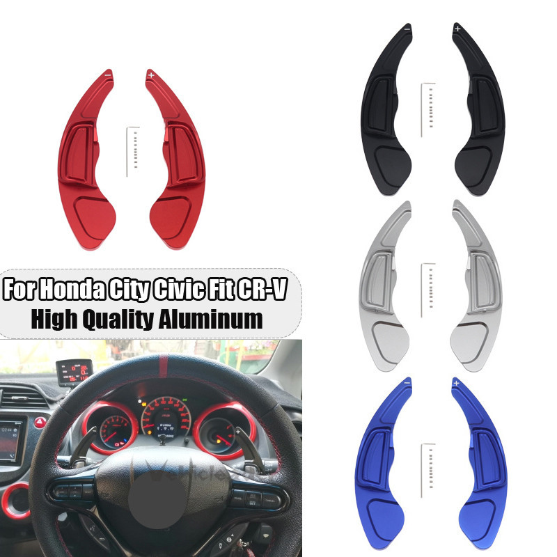 ปลอกหุ้มพวงมาลัยรถยนต์ อะลูมิเนียม สีดํา แดง น้ําเงิน เงิน สําหรับ Honda City Civic Fit CR-V 2 ชิ้น