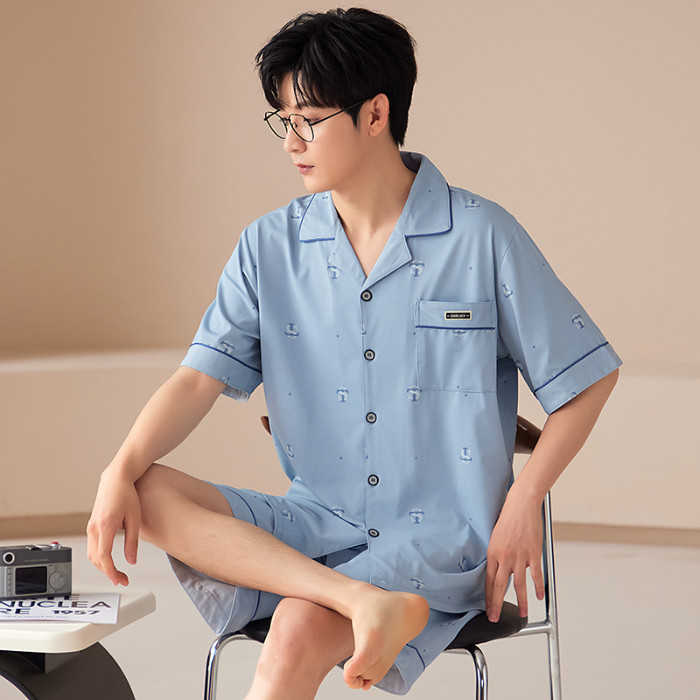 ชุดนอนแขนสั้น ผ้าฝ้าย แบบบาง ทรงหลวม ขนาดใหญ่ แฟชั่นฤดูร้อน สําหรับผู้ชาย ไซซ์ L - 3XL