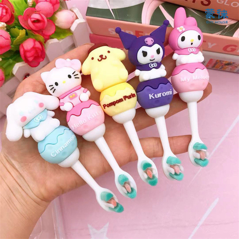 Sanrio Hello Kitty Cinnamoroll Kuromi แปรงสีฟันเด็ก การ์ตูน ซิลิกาเจล จับ ขนแปรงนุ่ม แปรงสีฟันเด็ก ทําความสะอาดฟัน