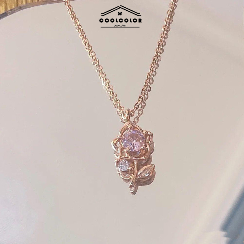 ในไทยCOD✨สร้อยคอเพชรสีชมพูกุหลาบสไตล์อ่อนโยนหวานโซ่ไหปลาร้าแสงหรูหรา Niche สร้อยคอสำหรับสุภาพสตรีcoolcolor.TH