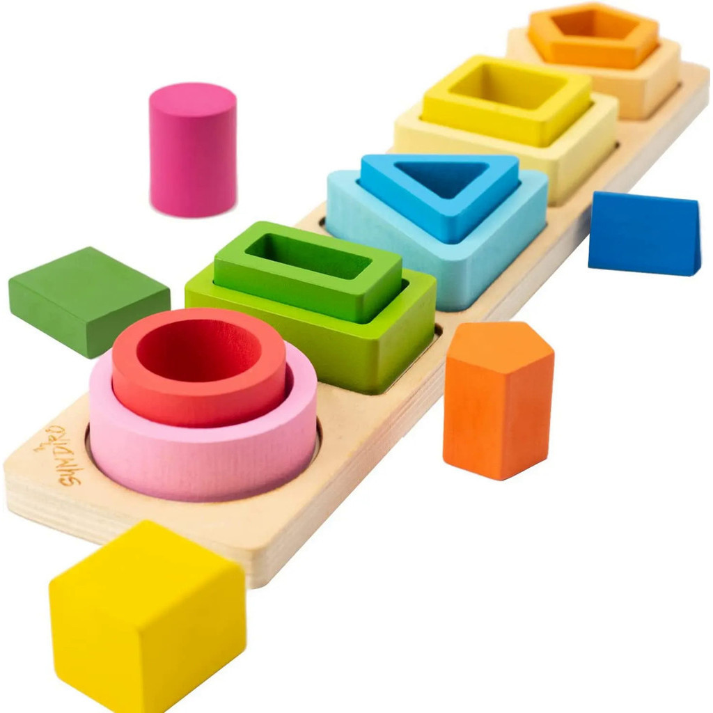Montessori Wood Toys for Kids Wooden Sorting Stacking Toys for Baby Toddlers Educational Shape Color