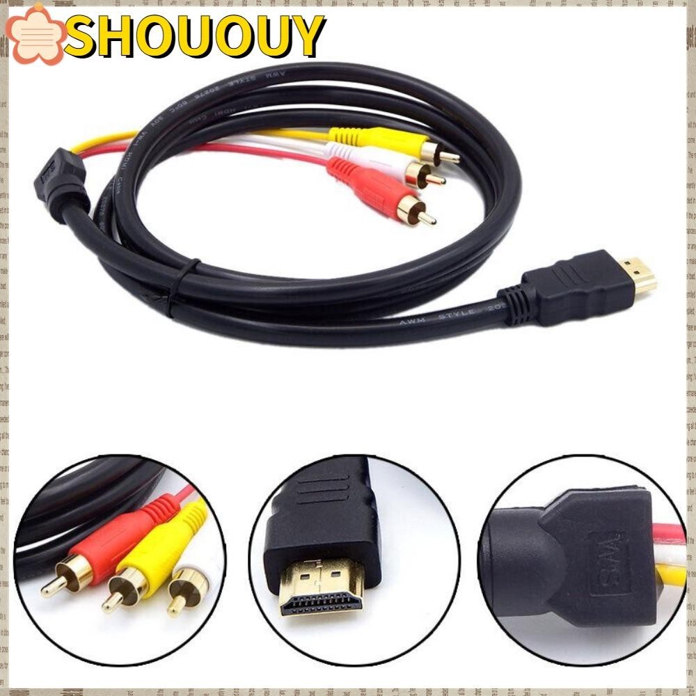 Shououy สายสัญญาณเสียงวิดีโอ AV เชื่อมต่อ HDMI ตัวผู้ เป็น 3 RCA 1080P 5 ฟุต สําหรับ TV HDTV DVD
