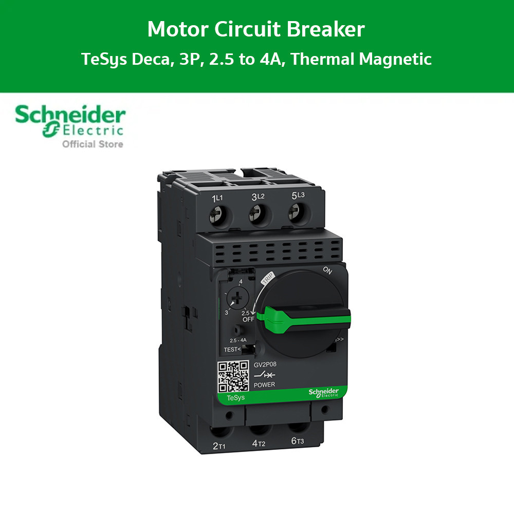 Schneider Electric Motor circuit breaker,TeSys,3P,2.5 to 4A,thermal magnetic,screw clamp terminal (G