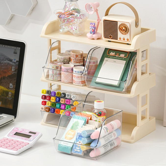 PINFU_SHOP ชั้นวางของพลาสติก 2/3ชั้น ลิ้นชักเก็บของ วัสดุอะคริลิค