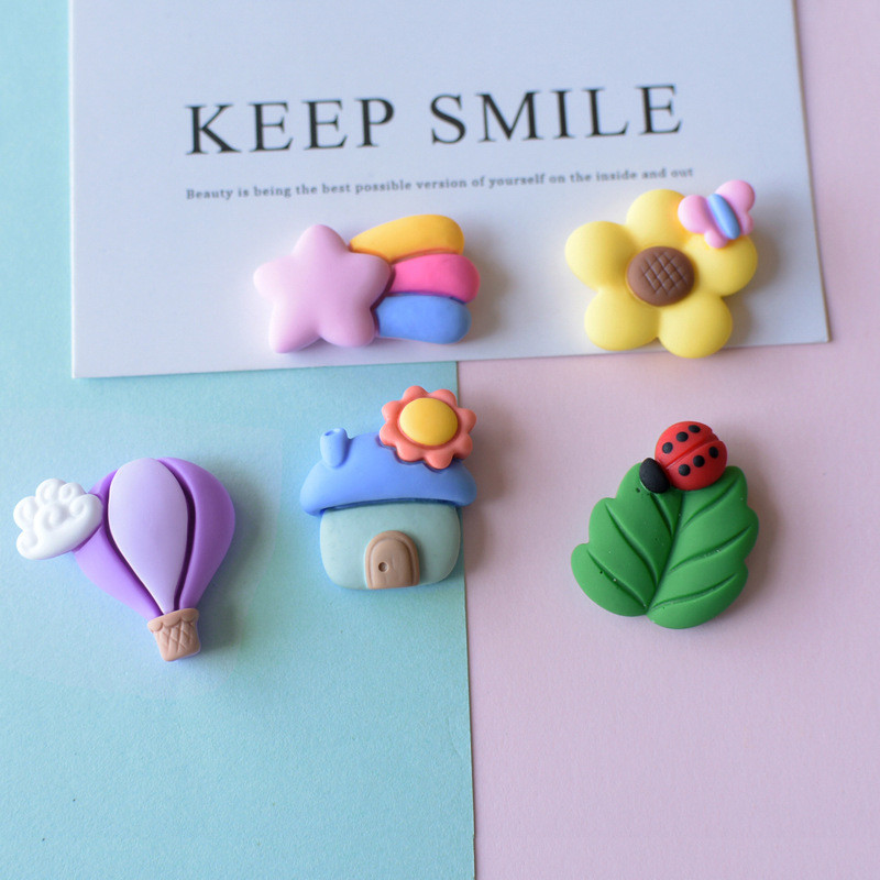 10 ชิ้น ความรัก อากาศร้อน บอลลูน ดอกไม้ ใบไม้ แบน ด้านหลัง เคสโทรศัพท์ ตกแต่งผม ถ้วย DIY วัสดุ กระเป๋า อุปกรณ์