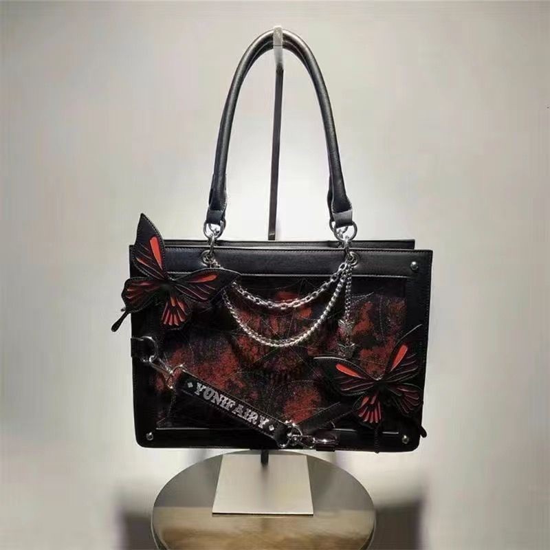 ♞,♘เขาวงกตผีเสื้อ Original Pain กระเป๋าพิเศษ Tote Crossbody Lolita Gothic Spider Web Dark Series