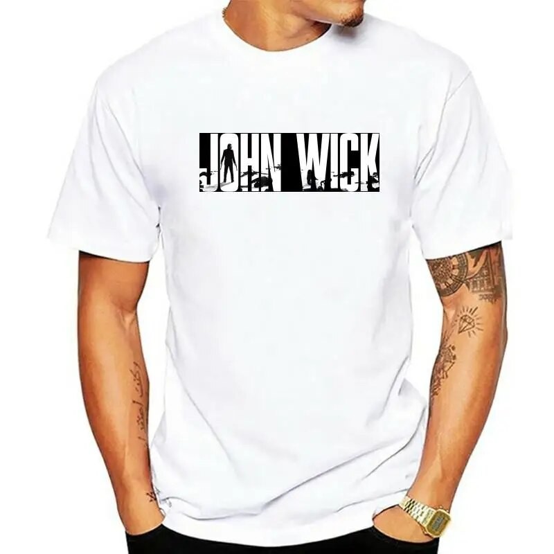 John Wick Keanu Reeves เสื้อยืดสีดําผู้ชาย