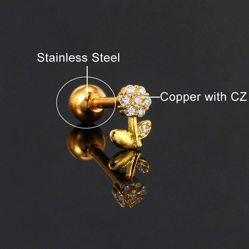 1 ชิ้น มินิ พืช ดอกไม้ ใบไม้ สวยงาม เจาะหู เกลียว ต่างหูสตั๊ด สําหรับผู้หญิง สุจริต กระดูกอ่อน กระดูกอ่อน กลีบดอกไม้ แฟชั่น เครื่องประดับร่างกาย - รูปที่ 2