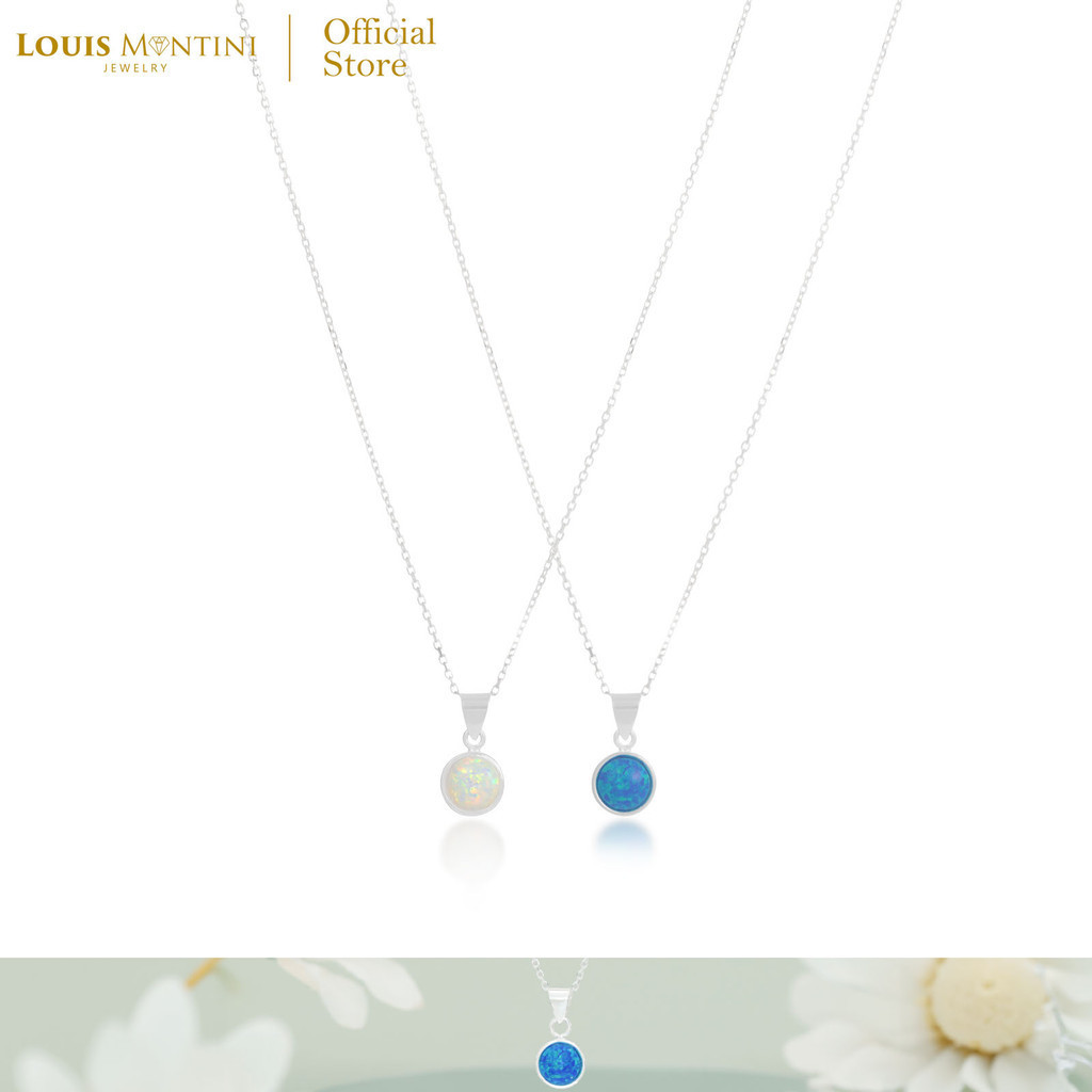 Louis Montini (Jewelry) Sterling Silver 925 Necklace สร้อยคอเงินแท้ 92.5% สร้อยคอผู้หญิง หินโอปอล LJNC19