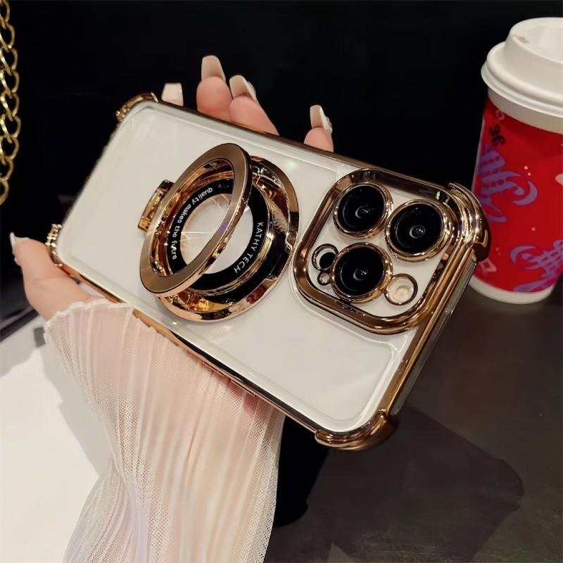 เคสโทรศัพท์มือถือ ซิลิโคนนุ่ม ใส กันกระแทก พร้อมที่ตั้งวางแม่เหล็ก สําหรับ Iphone 14promax 13promax 15promax 11 14pro 15plus