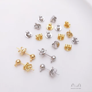 💖ALA เครื่องประดับ DIY💖 ต่างหูห่วง/ตุ้มหู/ต่างหูหนีบ สีทองคําขาว S925 สไตล์ไฮเอนด์ เรียบง่าย