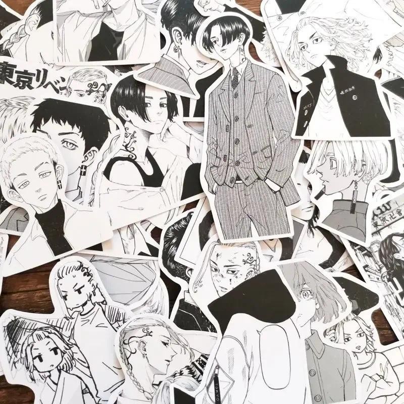สติกเกอร์ ลายการ์ตูนอนิเมะ Tokyo Revengers Mikey Mitsutya Takashi สีดํา สีขาว สําหรับตกแต่งแล็ปท็อป Ipad