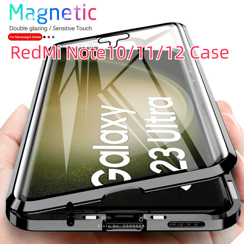 เคสโทรศัพท์มือถือกระจกนิรภัย แบบฝาพับแม่เหล็ก สองด้าน กันกระแทก สําหรับ RedMi Note10 Pro 10 10S Note11 11S 11 Pro 11T Note12 12 Pro 4G 5G