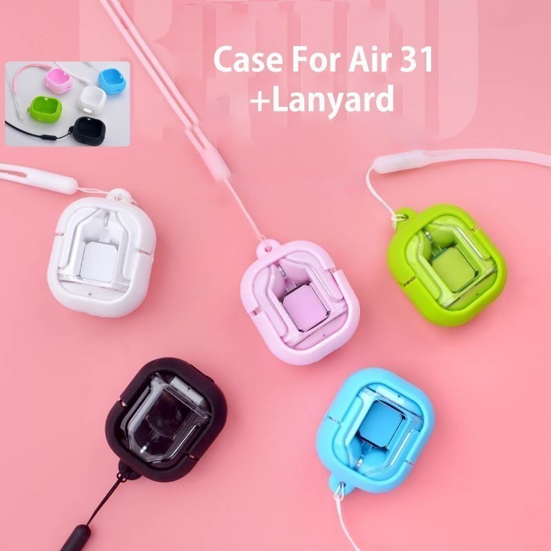 For Air31 เคสซิลิโคนหูฟังพร้อมเชือกเส้นเล็กกันน้ำเคสสีทึบเคสนิ่ม (ไม่มีเอียร์บัด)