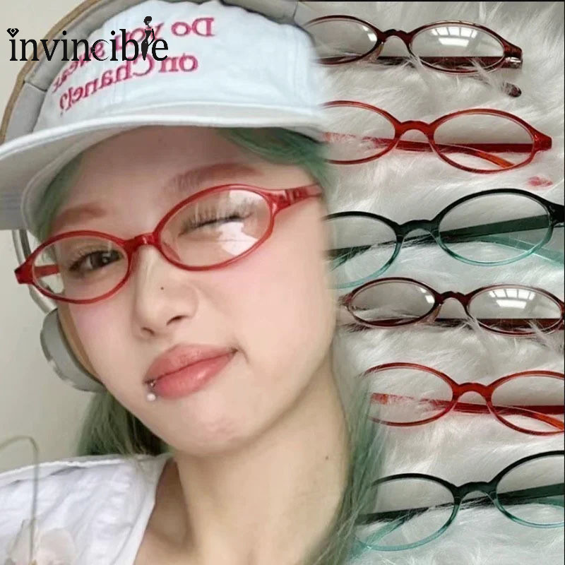 แว่นตาแฟชั่น กรอบวงรี ไล่โทนสีเขียว สีแดง ขนาดเล็ก แนวเรโทร เหมาะกับใส่ขับรถริมทะเล กลางแจ้ง สําหรับผู้หญิง