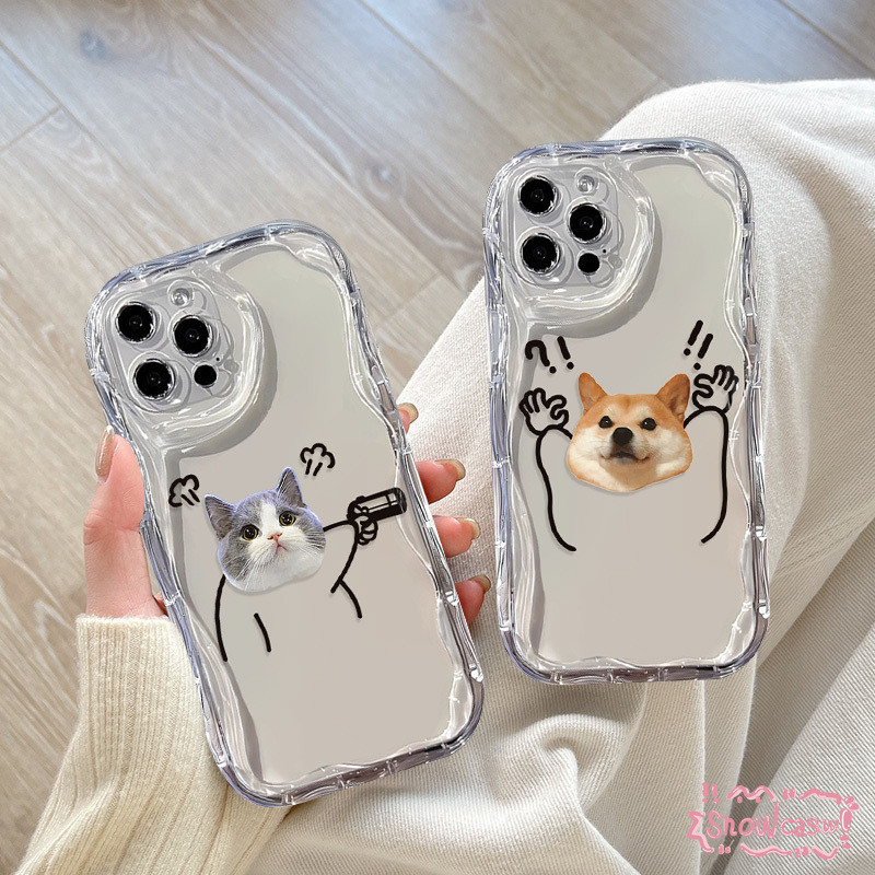 แมวตลกตลกและสุนัขเคลียร์โทรศัพท์คู่สำหรับ iPhone 13 15 11 14 12 Pro Max 7 8 Plus XR X XS Max 12 13 mini SE