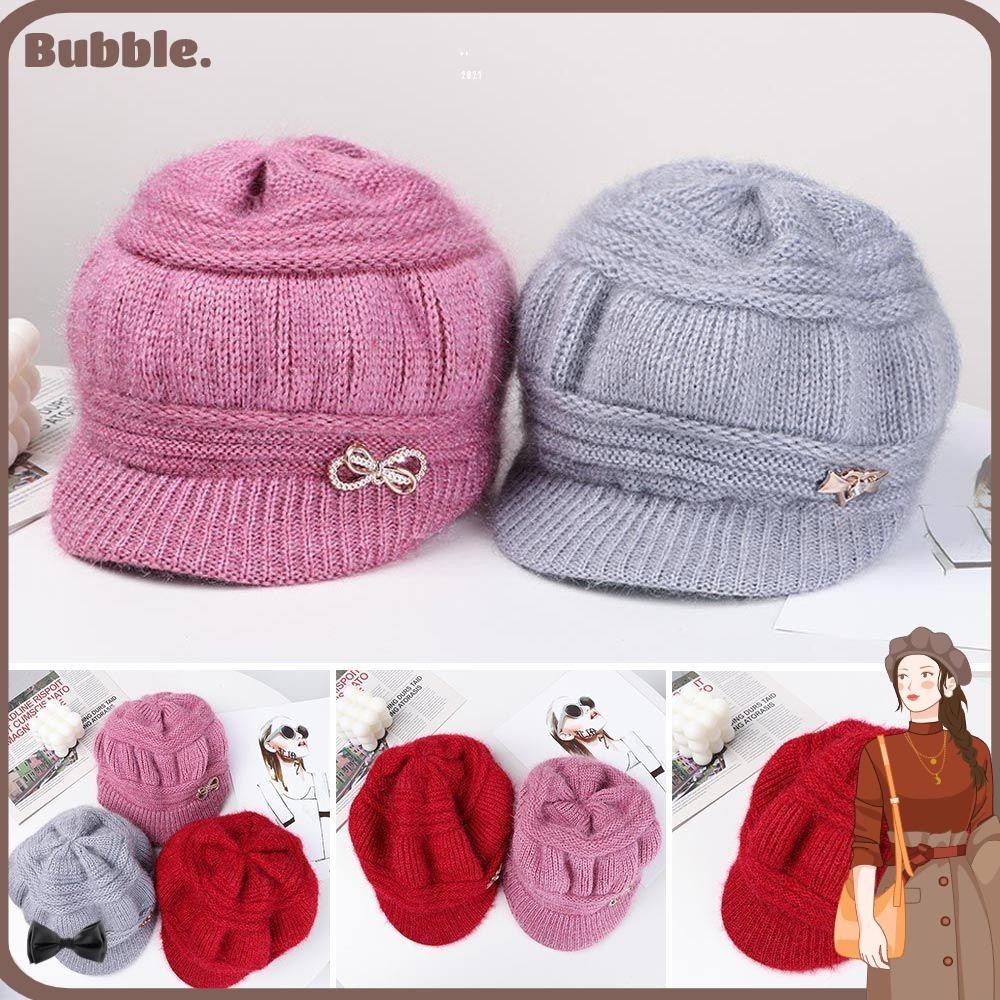 Bubble หมวกผ้าวูล สีพื้น ฤดูหนาว หมวกกันน็อก หมวกถัก บังลม