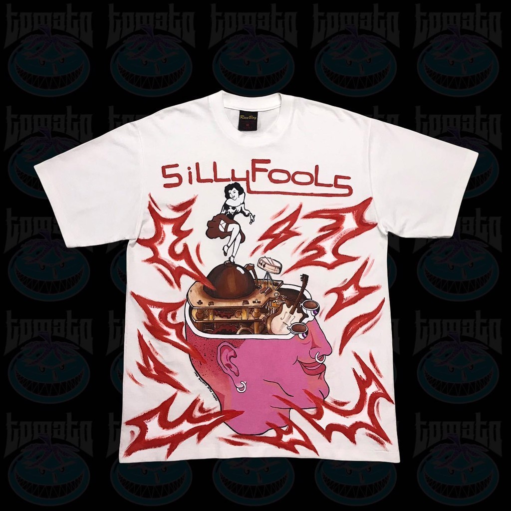 เสื้อยืด T-shirt SILLY FOOLS เสื้อยืดคอกลมสีร็อคพังค์ สีขาว