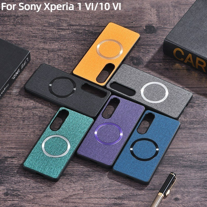 หรูหราผ้าหนังแหวนแม่เหล็กผู้ถือ Hard Case สําหรับ Sony Xperia 1 VI 10 VI กันกระแทกฝาครอบโทรศัพท์ปลอก