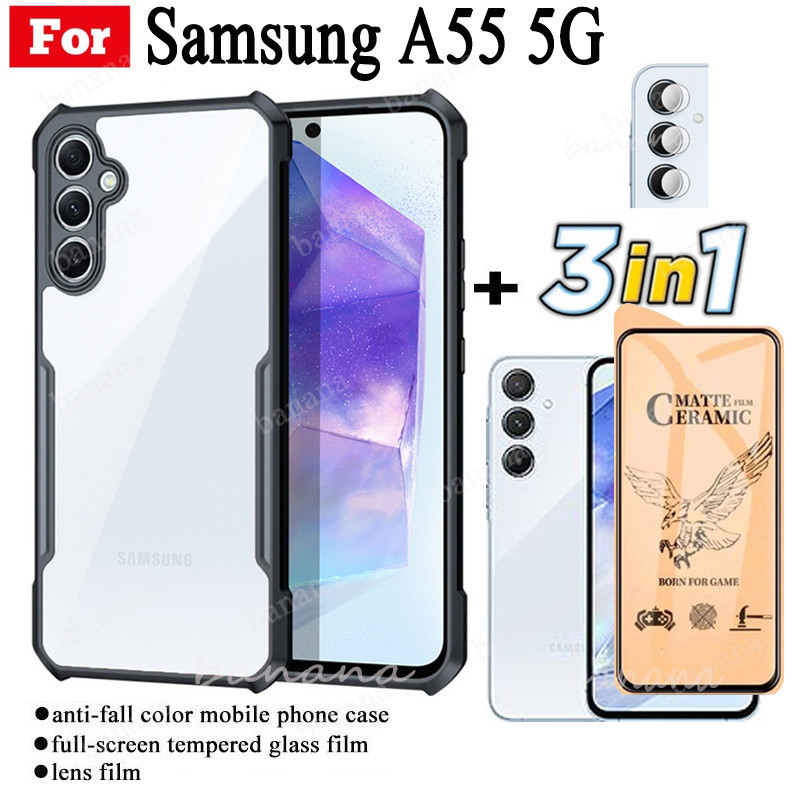 3 ใน 1 Samsung A55 5GกันกระแทกสําหรับSamsung A55 A35 5GเซรามิคFrostedฟิล์มA15 A05 A05Sกล้องเลนส์ฟิล์
