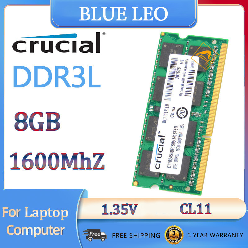 Crucial 8GB 2Rx8 PC3L-12800S SODIMM RAM หน่วยความจําแล็ปท็อป Intel DDR3L 1600Mhz