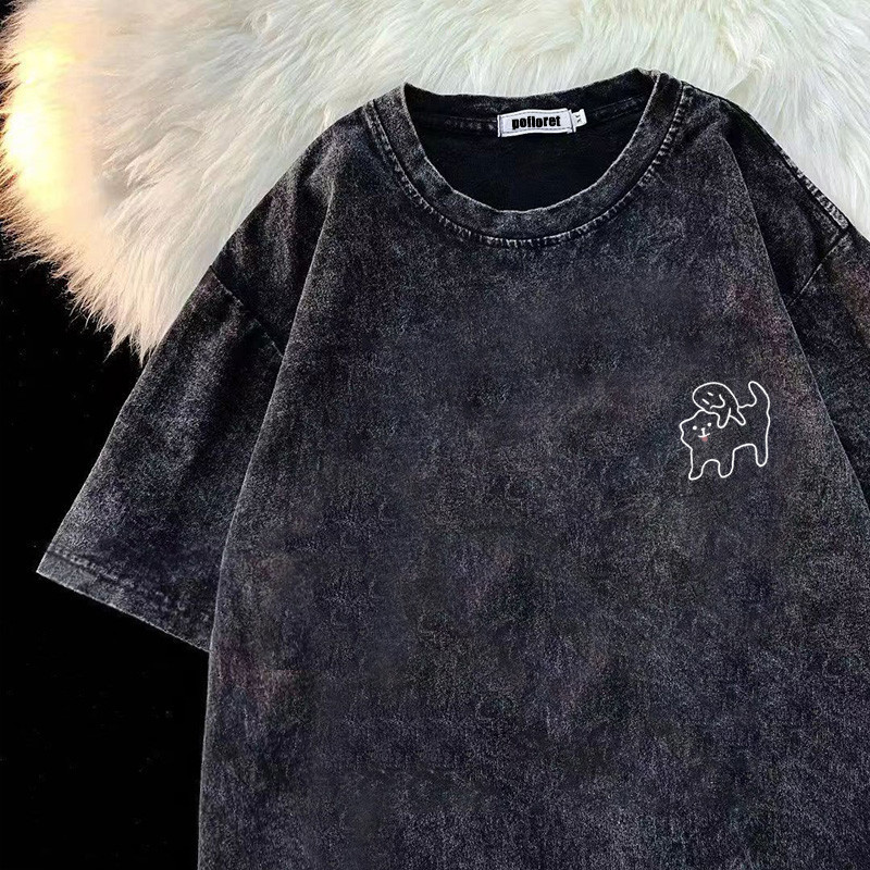 เสื้อยืดแขนสั้น ผ้าฝ้าย อเนกประสงค์ สีดํา แบบเรียบง่าย สําหรับผู้หญิง