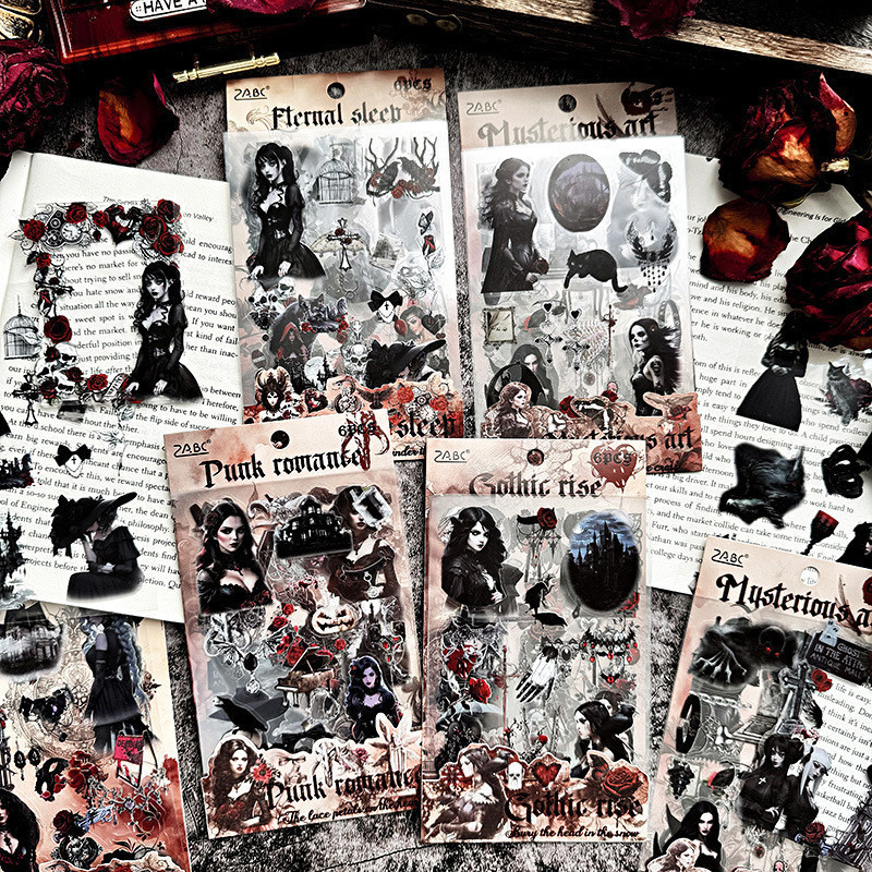 6 แผ่น/แพ็คสติกเกอร์ชุด Vintage Gothic ความงามสติกเกอร์ตกแต่งสําหรับ Journaling Scrapbooking ขวดน้ําแล็ปท็อปโน้ตบุ๊ค
